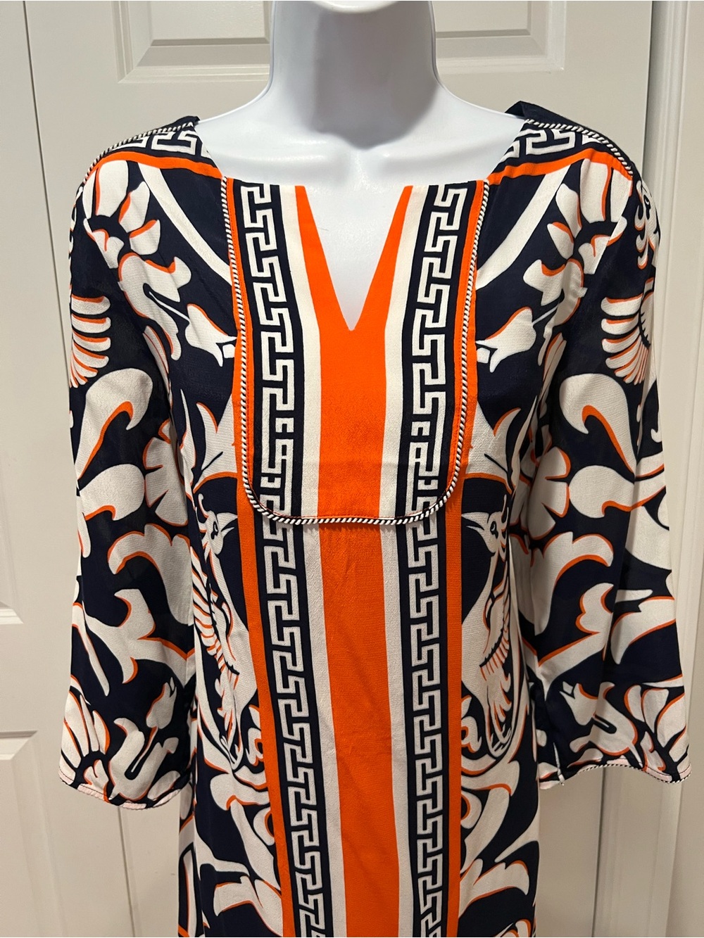 Orange & Navy Printed Shift Dress - Picture 3 of 8